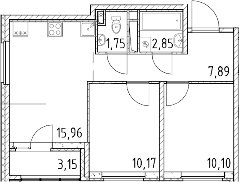 2-комнатная квартира 48.72 м², 11/18 эт., ЖК «Город Первых»
